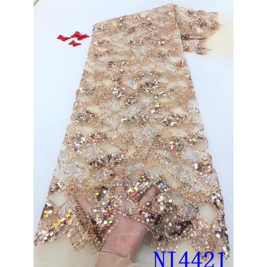 African Sequins Lace Fabrics Luxury Lace French Mesh Tulle Lace Fabric Nigerian Net Lace Fabrics for Wedding Party NI4421