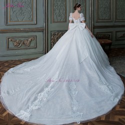 Julia Kui Puff Sleeve Ball Gown Wedding Gown With Gorgeous Lace Luxury Chapel Train vestido De noiva