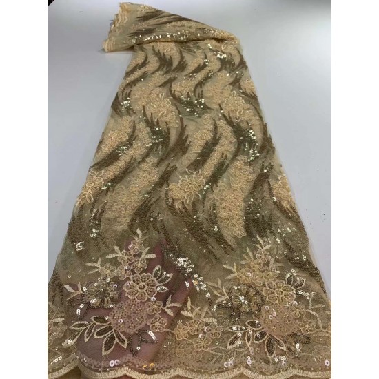 New Peach Pink Gold Nigerian Lace Fabric African Tulle Lace Fabric French Lace Fabric High Quality 5 Yards For Party Dress