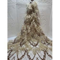 3d Gold Lace Fabric With Feather Lace Tassel 2021 Luxury Women's Dress Lace Material Of Good Quality J4284