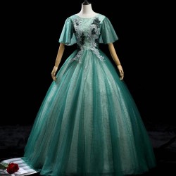 Green Quinceanera Dress 2021 Short Bat Sleeve Party Dress Luxury Lace Ball Gown Vintage Homecoming Dresses Vestidos