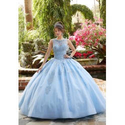 Light Sky Blue Quinceanera Dresses O-Neck Lace Beads Sequins Backless Princess Party Sweet 16 Ball Gown Vestidos De 15 Años