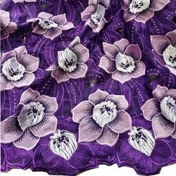 Purple Big cotton african wedding lace fabrics with stones high quality 5 Yards embroidery voile lace for big occasion B0188a