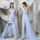 Sky Blue Prom Jumpsuit with Long Train One Shoulder Elegant Evening Dresses Ruffles Customize Vestidos Formal Robe De Soirée