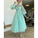 Short Evening Dress Dot Tulle Tea Length Prom Dresses Puffy Long Sleeve Wedding/Party Dress