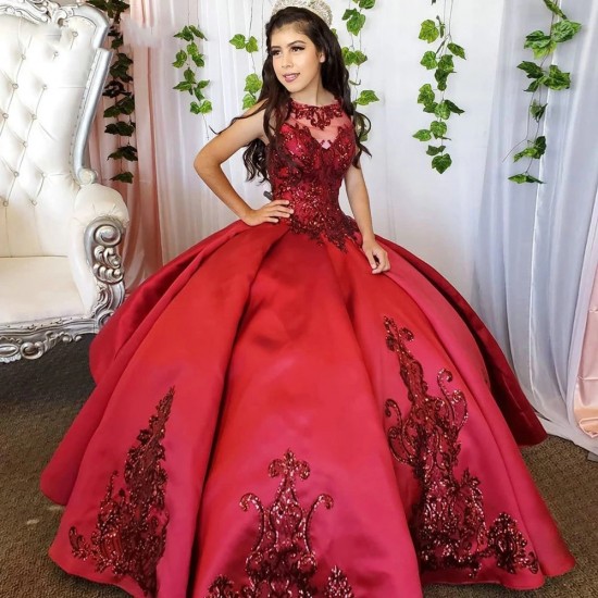 burgundy sequins stain Quinceanera Dresses 2021 jewel neck lace-up Girls Birthday Party Gown Sweet 15 16 Dress prom Ball Gown